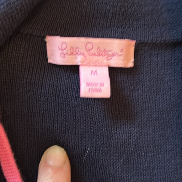 Lilly Pulitzer Navy and Pink knit Sweater Blazer, Size Medium - Picture 2 of 5